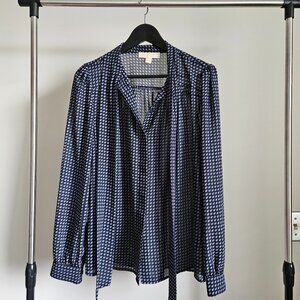Michael Kors Paisley Print Tie-Neck Blouse Navy Blue - Size S